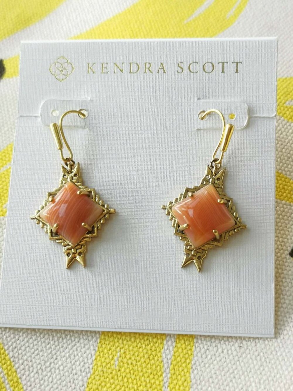 Kendra Scott Cass Earrings - Vintage Gold & Orange Banded Agate